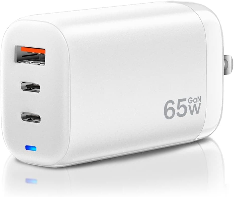 GOBGOD 65W USB C Charger, GaN Type C Wall Charger PD 3.0 Fast Quick Charger with 3-Port Foldable Adapter Compatible with MacBook Laptops iPhone Samsung iPad (White)