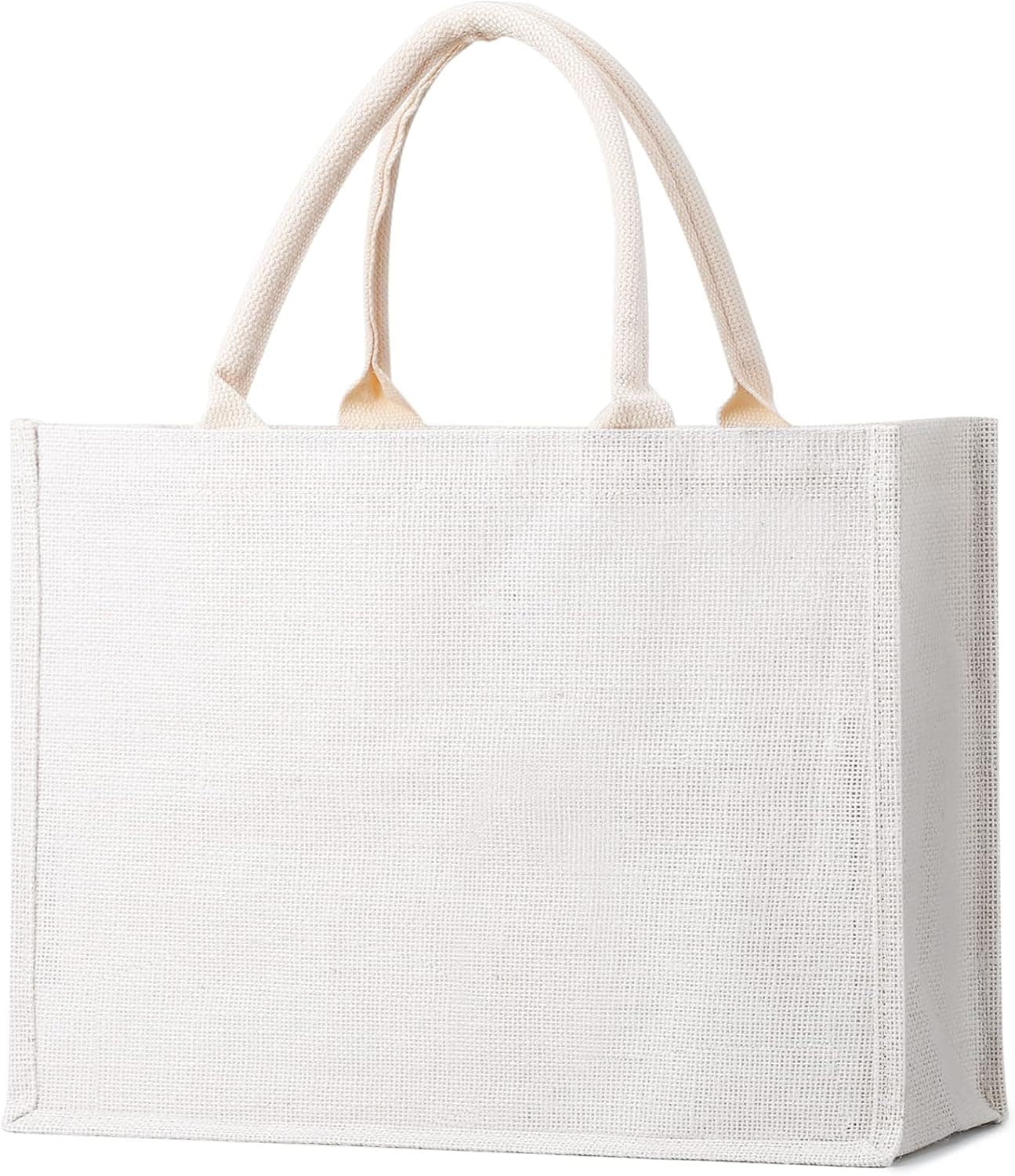 Segarty Tote Bags, 1 Pack Large White Burlap Jute Reusable Canvas Gift Favors Bag with Handles Blank Totes Bulk for Bridesmaid Wedding, Women Market Grocery Shopping, Bachelorette Party, Beach Trip