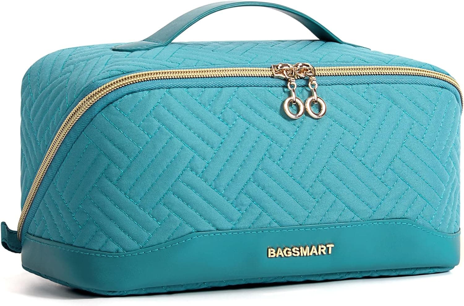 BAGSMART Makeup Bag Cosmetic Bag, Travel Makeup Bag,Water-resistent Makeup Bags for Women Portable Pouch Open Flat Make Up Organizer Bag for Toiletries, Brushes, Pencils(Teal)
