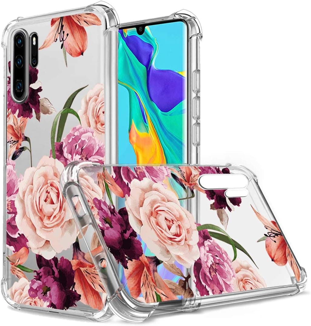 Osophter for Huawei P30 Pro Case, for Huawei P30 Pro Floral Case, for Girls Women Shock-Absorption Flexible TPU Rubber Soft Silicone for Huawei P30 Pro(Purple Flower)
