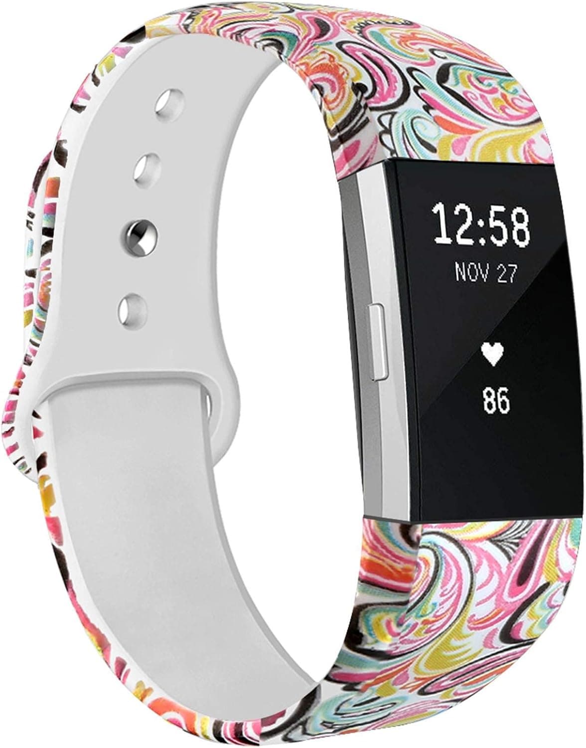 NAHAI Bands Compatible with Fitbit Charge 2, Soft Silicone Pattern Printed Replacement Bands Adjustable Sport Wristbands Strap Accessories for Fitbit Charge 2, Women Men, Large, Water Wave
