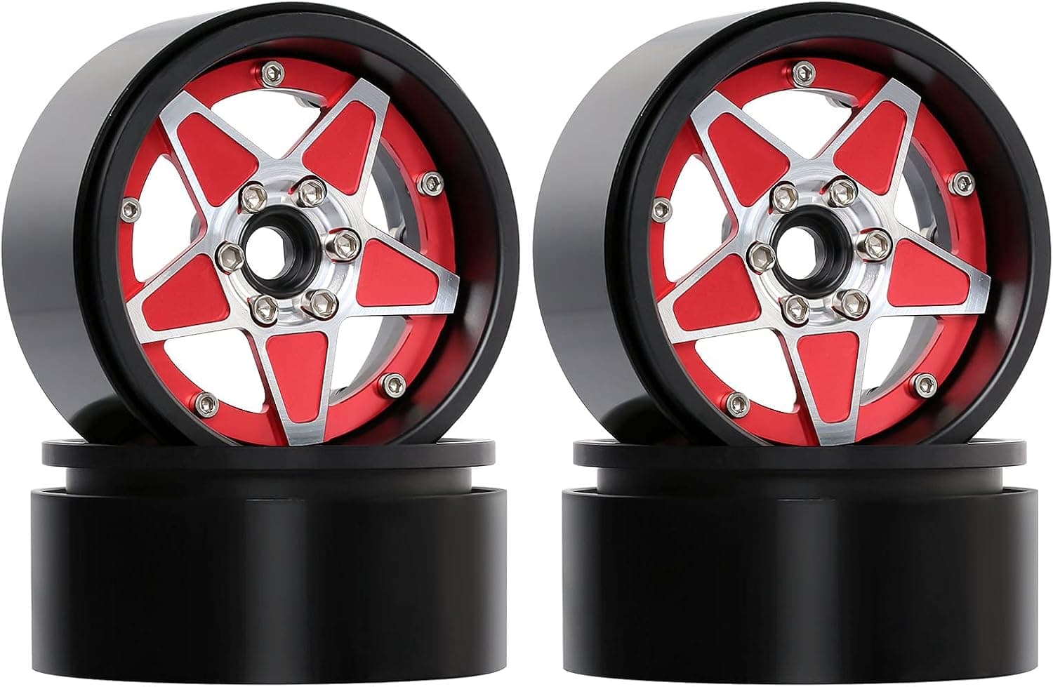 INJORA 2.2 Inch Metal Beadlock Rim Five-Pointed Star Wheel Hub Rim for RC Crawler Car TRX4 TRX6 Axial SCX10 RR10 Wraith（Red）
