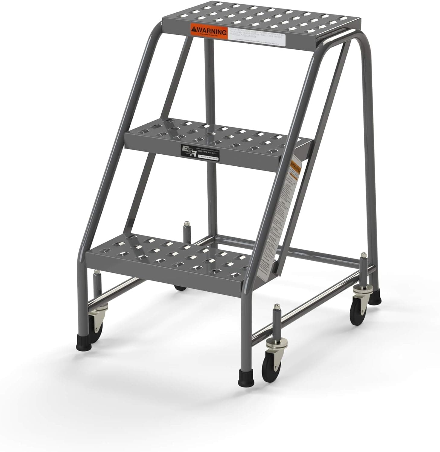 EGA Products 3 Step Rolling Ladder, Assembled Step Stool, No Handrails, 450 Pound Capacity, 30" Top Step Height, 16" Wide Steps, Heavy Duty Step Stool [Made in The USA]