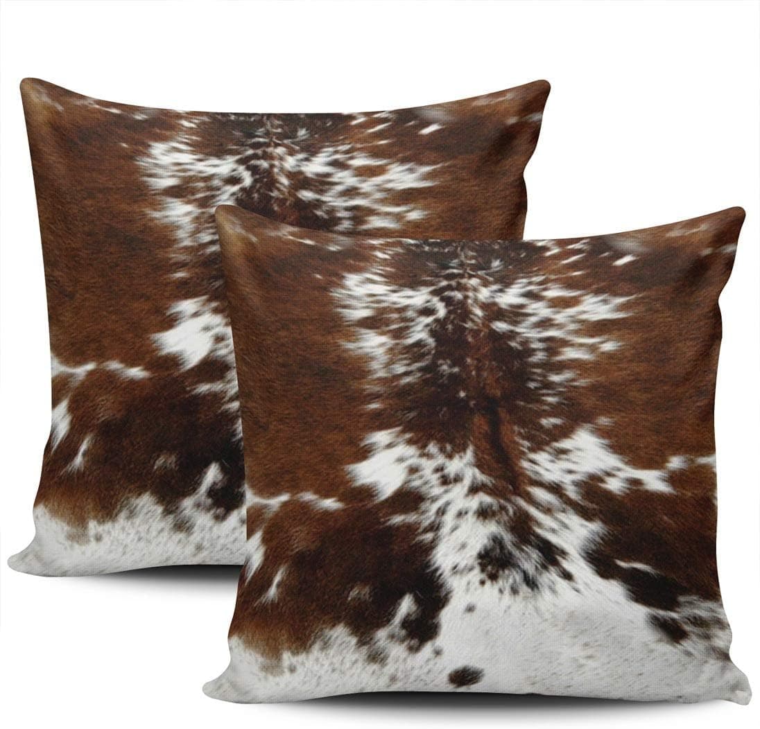 LEKAIHUAI Home Decoration Throw Pillow Cases Covers Tri Color Brown Cowhide Pillowcases Square Two Sides Print 22x22 Inches Set of 2
