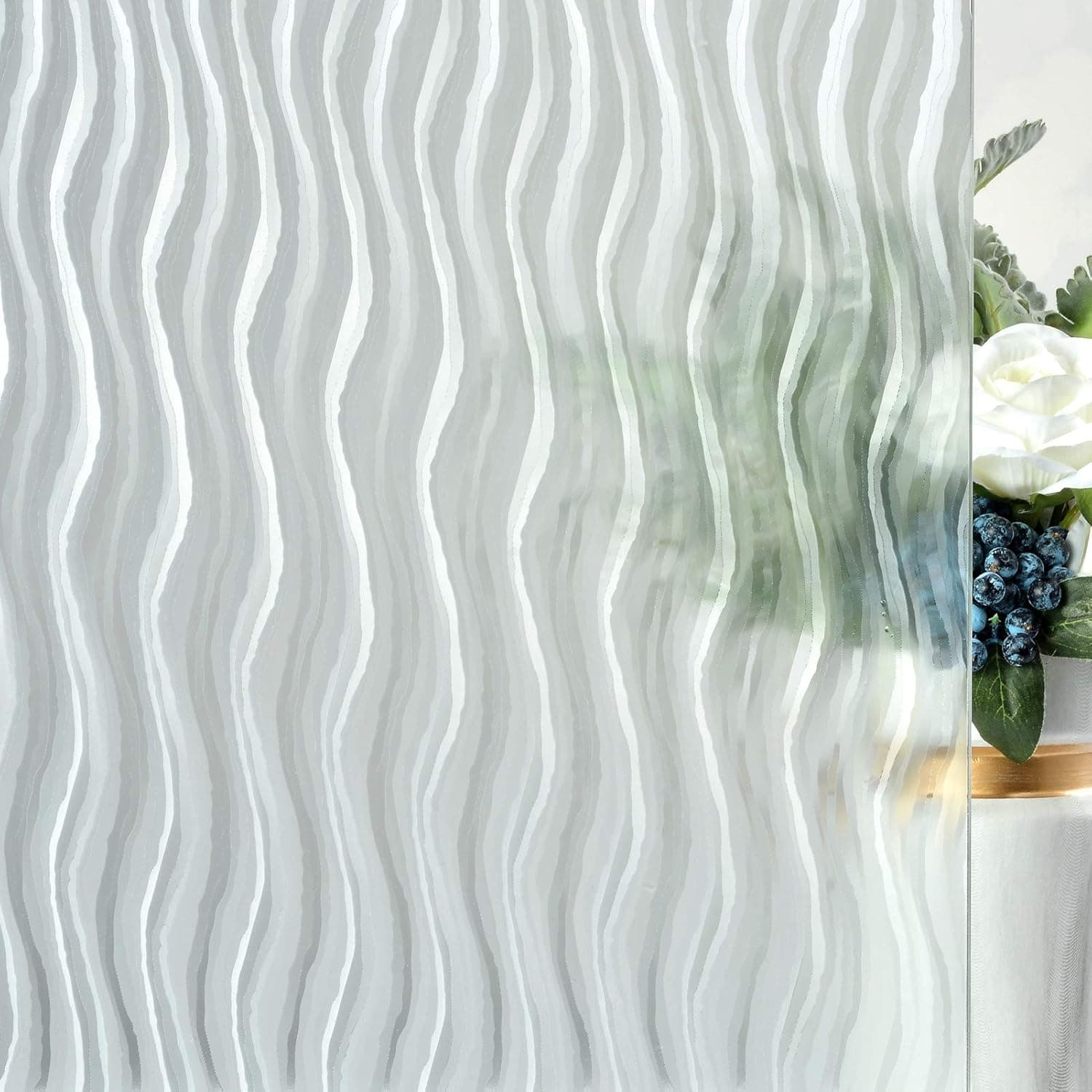 VELIMAX Window Privacy Film Static Window Cling Decorative Window Cover Glass Vinyl Removable Window Film Ocean Waves Window Decal for Bathroom Home Office UV Resistant 17.7 x 157.4 inches