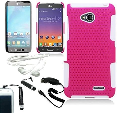 [ARENA] PINK WHITE HYBRID PERFORATED COVER FITTED HARD GEL CASE for LG OPTIMUS REALM LS620 + FREE ARENA ACCESSORY KIT