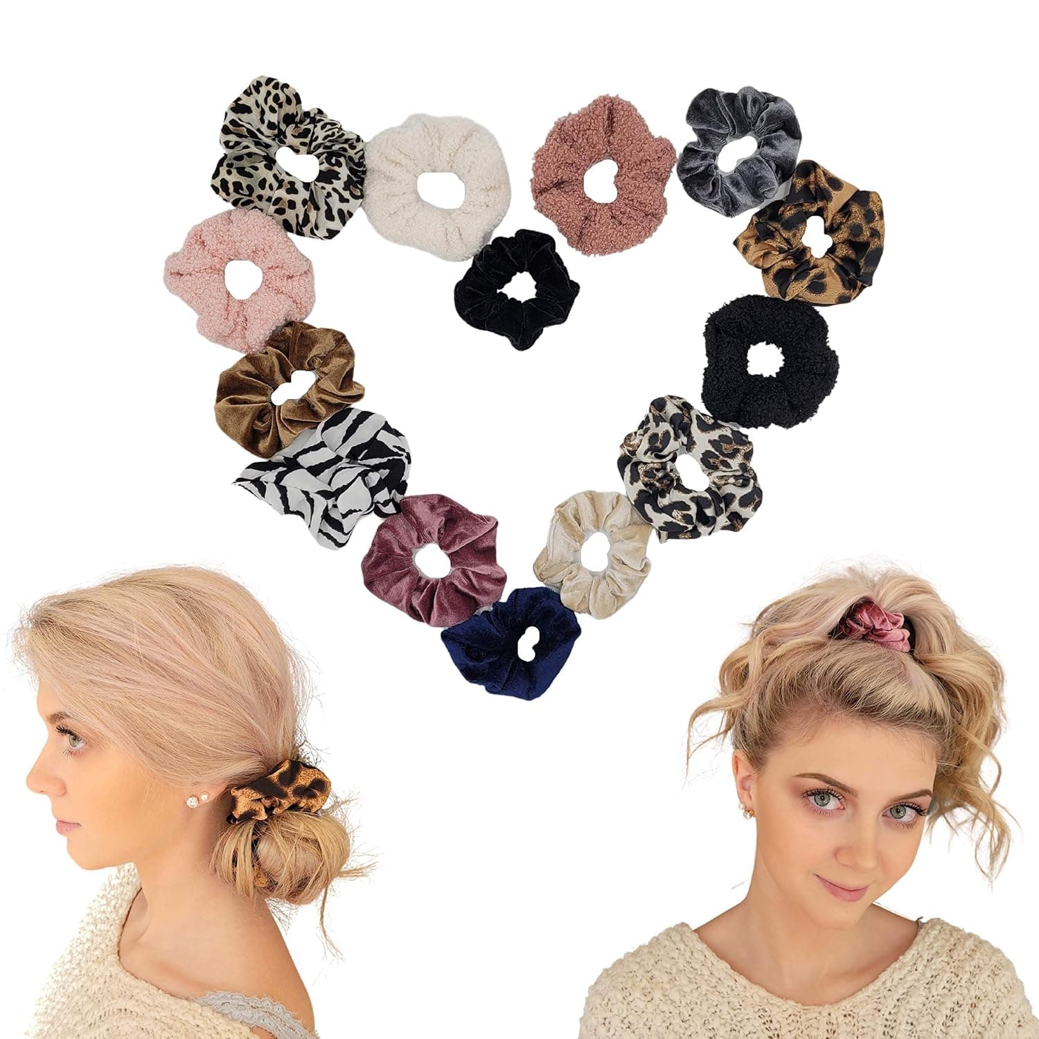 14pc Scrunchies Variety in Gift Bag for Women and Girls, Hair Bands for Buns and Ponytails
