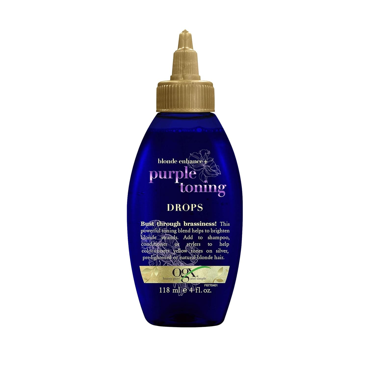 OGX Blonde Enhance + Purple Toning Drops, Blonde Toning to Personalize Your Blonde, Silver, Pre-lightened, Natural Blonde Hair, with Keratin, Sulfate Surfactant Free, Paraben Free, 4oz