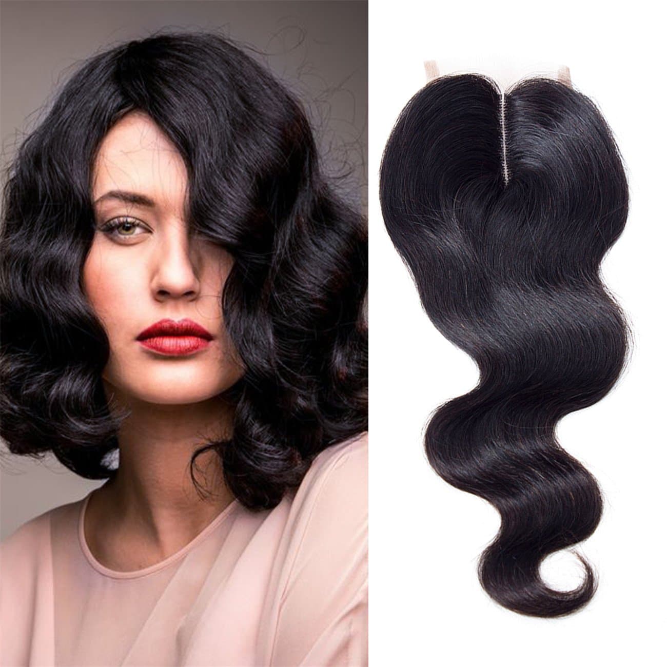 Alissa Brazilian Hiar Lace Closure Human Hair Body Wave Lace Closure 3.5x4 Middle Part Lace closure 8" Natural Color
