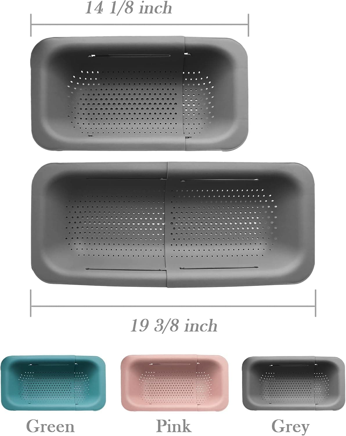 Tronssien Collapsible Sink Colanders and Strainers Basket Extendable Plastic Fruit Vegetable Strainer Drainer Basket for Kitchen (Length 14 1/8 inch-19 3/8 inch)