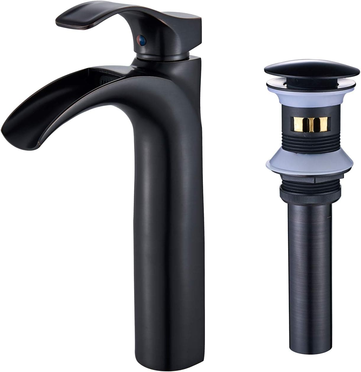 Senlesen Tall Body Bathroom Counterop Faucet Single Hole Vessel Sink Mixer Tap with Pop up Drain Oil Rubbed Bronze