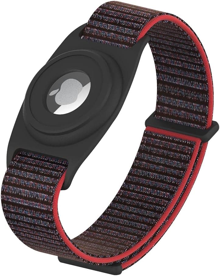 HPHRE Airtag Wristband for Kids, Watch Band, Airtags Bracelet for Kids Toddler Baby Children Elders, Adjustable Elastic Rainbow Nylon Wrist Strap Holder Case Compatible with Apple AirTags -Black