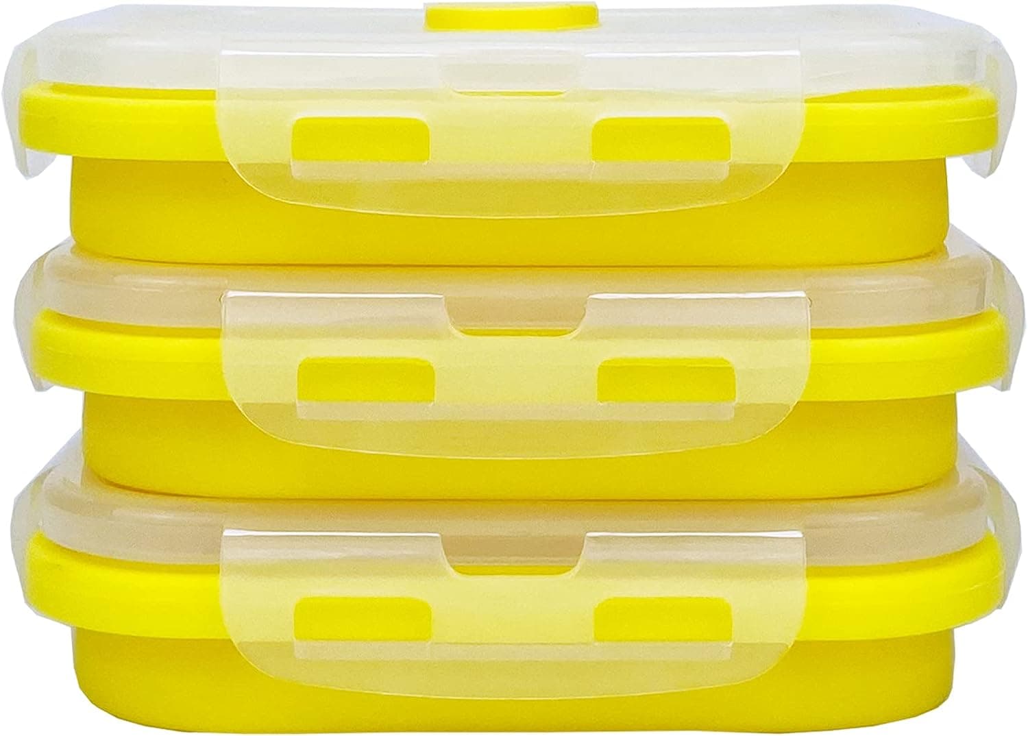 CCyanzi 3piece Collapsible Food Storage Containers with Lids, Silicone Lunch Container, Microwave & Freezer Safe, Space Saving for Kitchen Cabinet and Camping Backpack,(yellow)