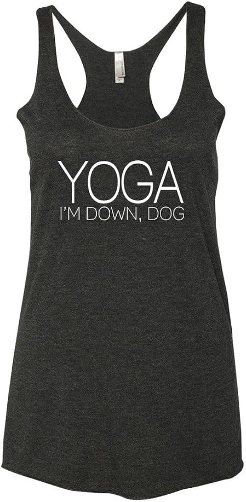 Panoware Women's Funny Workout Tank Top | Yoga I'm Down Dog, Vintage Black, Medium
