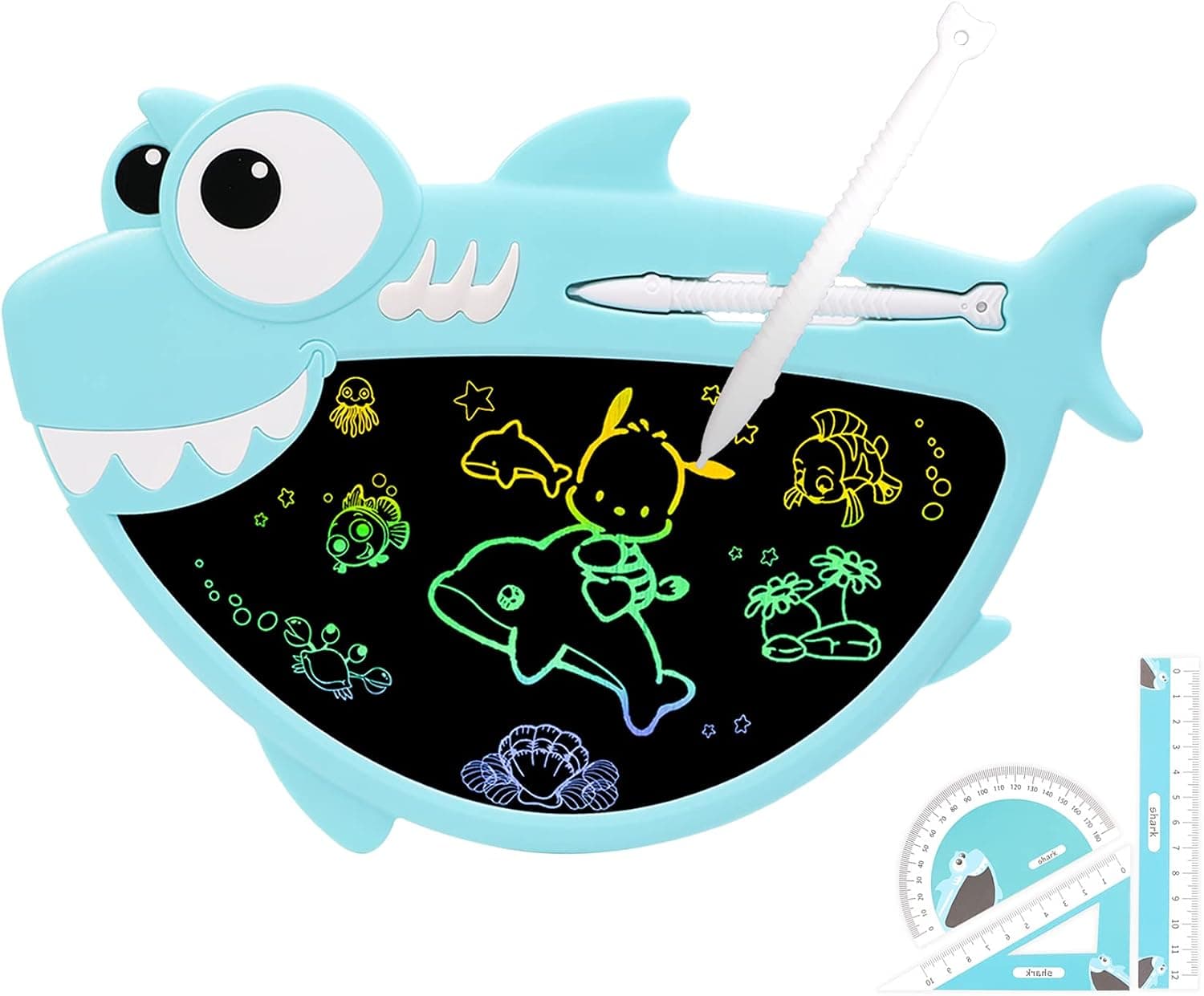 TOPSTHINK LCD Writing Tablet for Kids, 8.5 Inch Colorful Toddler Drawing Board Writing Doodle Pad, Writing Board Learning Toys Gifts for 3 4 5 6 Years Old Girls and Boys (Shark (Blue), 8.5 in)