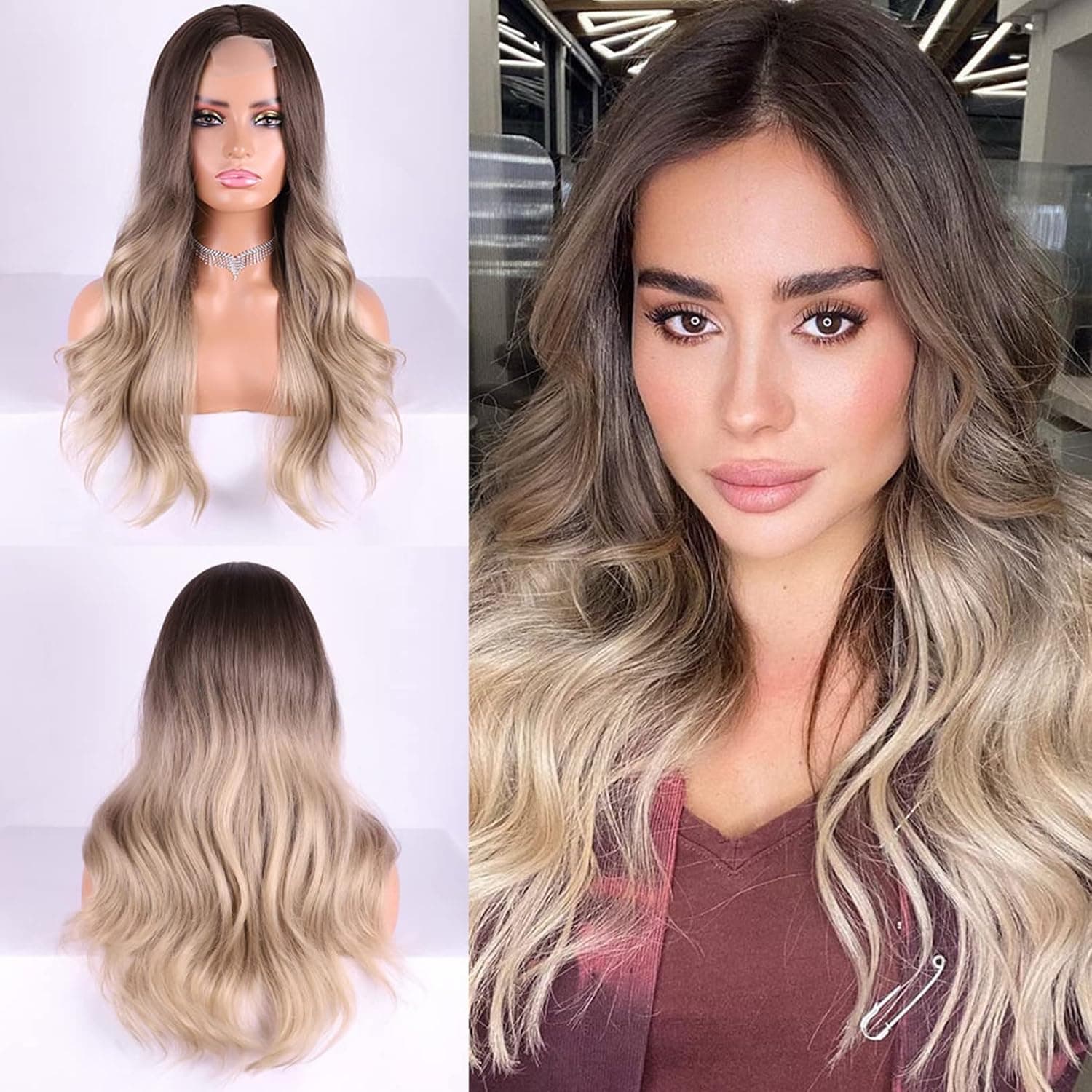 HANYUDIE Ombre Blonde Wig Long Wavy Wig For Women Middle Part Synthetic Heat Resistant Fiber Wig for Daily Party Use (Ombre Blonde)