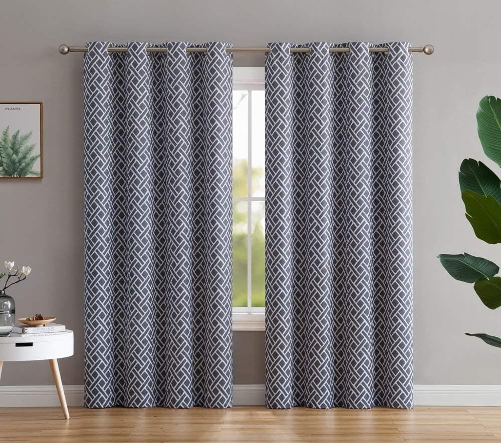 HLC.ME Basketweave Print Blackout Grommet Curtain Panels for Window - 99% Light Blocking - Thermal Insulated Decorative Hanging Pair for Privacy & Room Darkening - Set of 2 (52" W x 84" L, Grey)