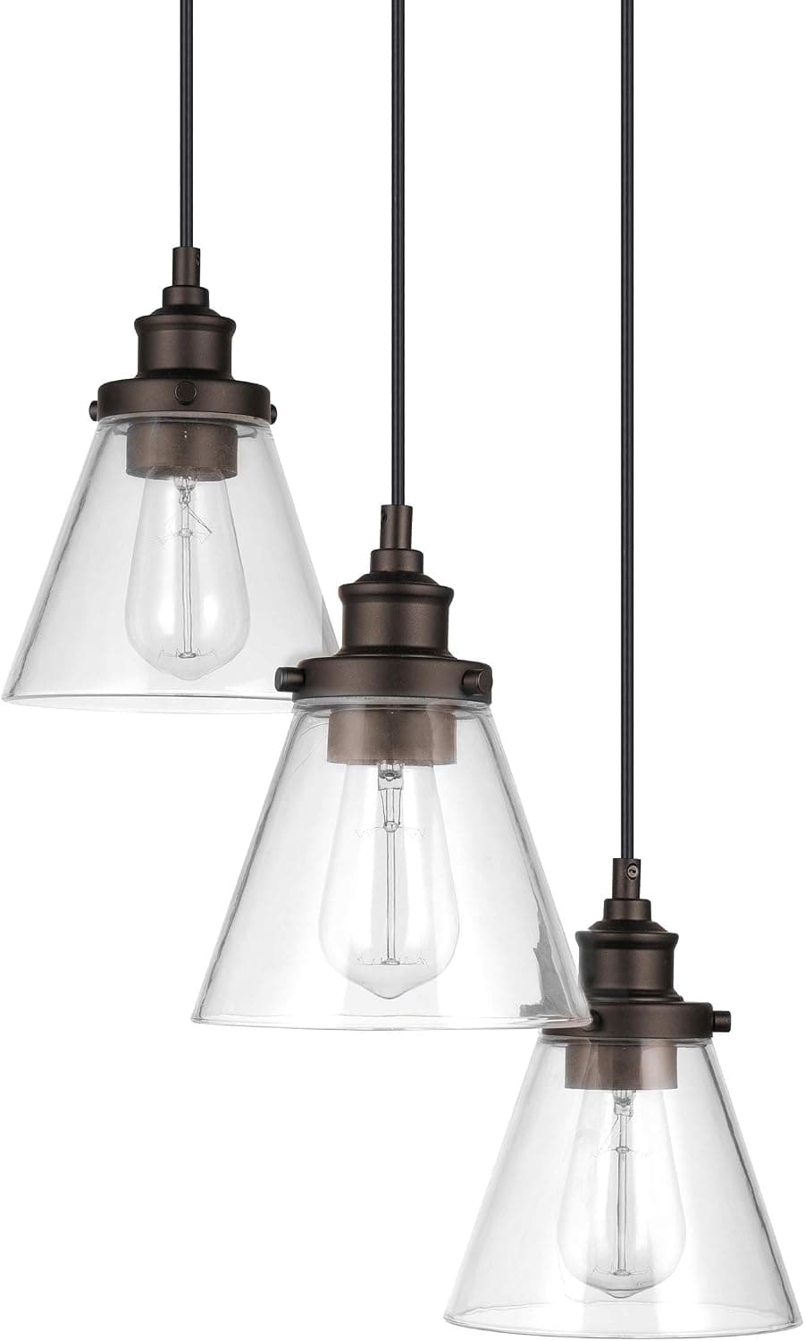 Globe Electric 61038 Jackson 3-Light Pendant, Dark Bronze, Clear Glass Shade, Bulbs Included