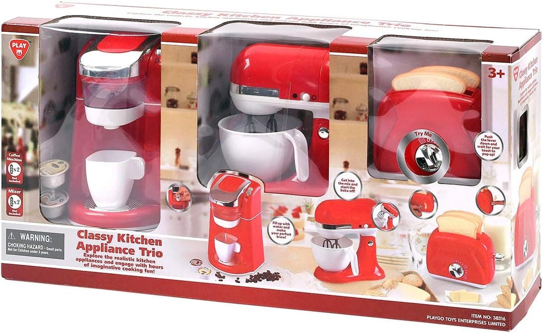 PlayGo Kitchen Appliances Child Coffee Maker, Mix Master and Toaster Pretend Coffee Machine - My First Kitchen Appliance for Toddlers - Multipurpose Set