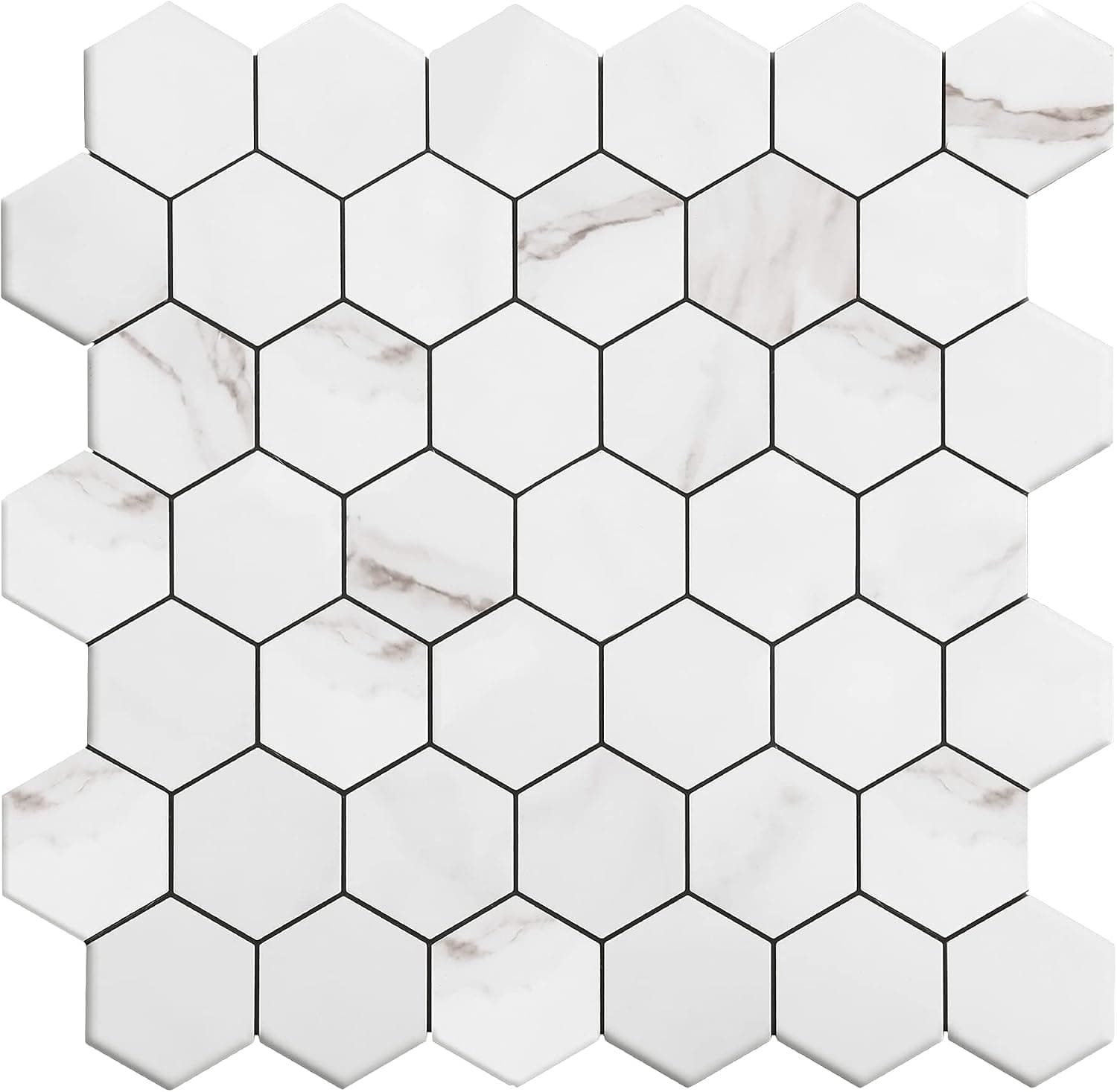 KASARO 1-Sheet Peel and Stick Backsplash, 0.16in Thickness Aluminum Mosaic Stainless Steel Self Adhesive Tile for Kitchen Wall Bathroom Hexagon, White