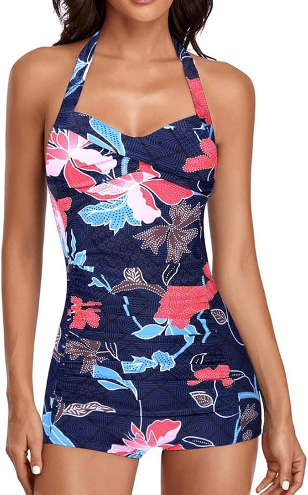 ebuddy Elegant Inspired Boy-Leg One Piece Ruched Monokinis Swimsuit