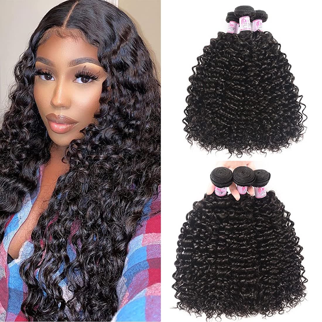 Beauty Forever Hair 8A Malaysian Jerry Curly Hair Weave 3 Bundles 100% Unprocessed Human Virgin Hair Natural Color 95-100g (12 14 16)