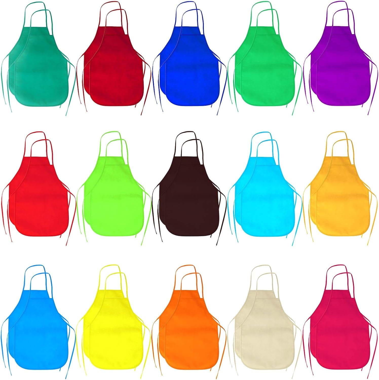 Elcoho 30 Pack 15 Colors Small Size Non-woven Artists Fabric Aprons Reusable Apron for Painting Dining and Craft