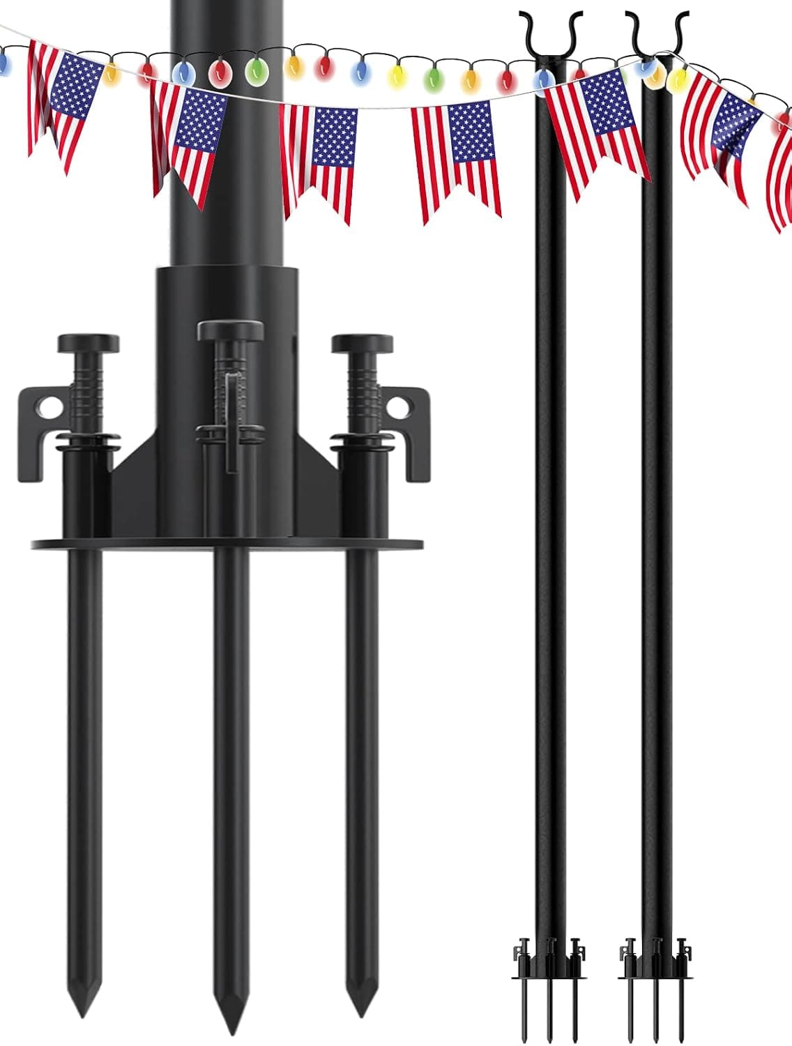 addlon 2 Pack String Light Poles Pro 10ft, Harder Outdoor Poles with Hooks for Hanging String Lights - Patio, Garden, Wedding, Parties - Black