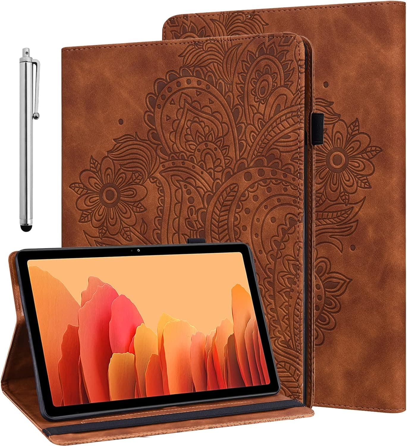 ALILANG Case for Lenovo Tab M10 HD 2nd Gen 10.1 Inch 2020 Case (TB-X306F/TB-X306X) with Stylus, Multiple Viewing Angles PU Leather Stand Flip Wallet Cover for Tab M10 HD Case-Brown