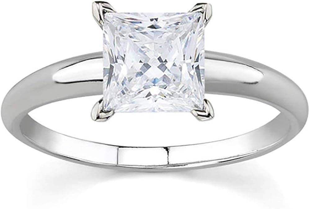 1/3 Carat Princess Diamond Solitaire Ring in 14K White Gold