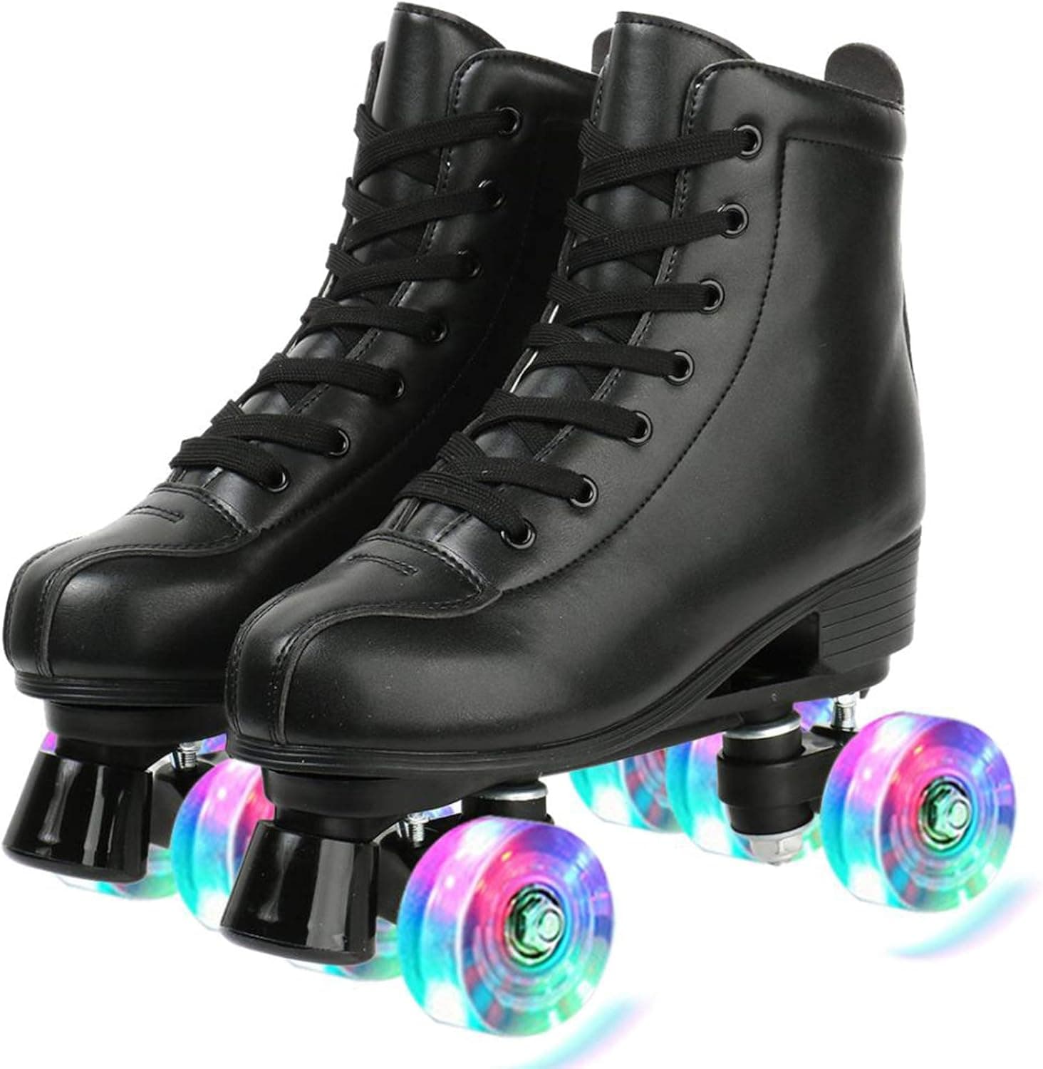 Womens Roller Skates PU Leather, Adjustable Shiny Skates, Light Up 4 Wheels Double Row Roller Skates for Girls