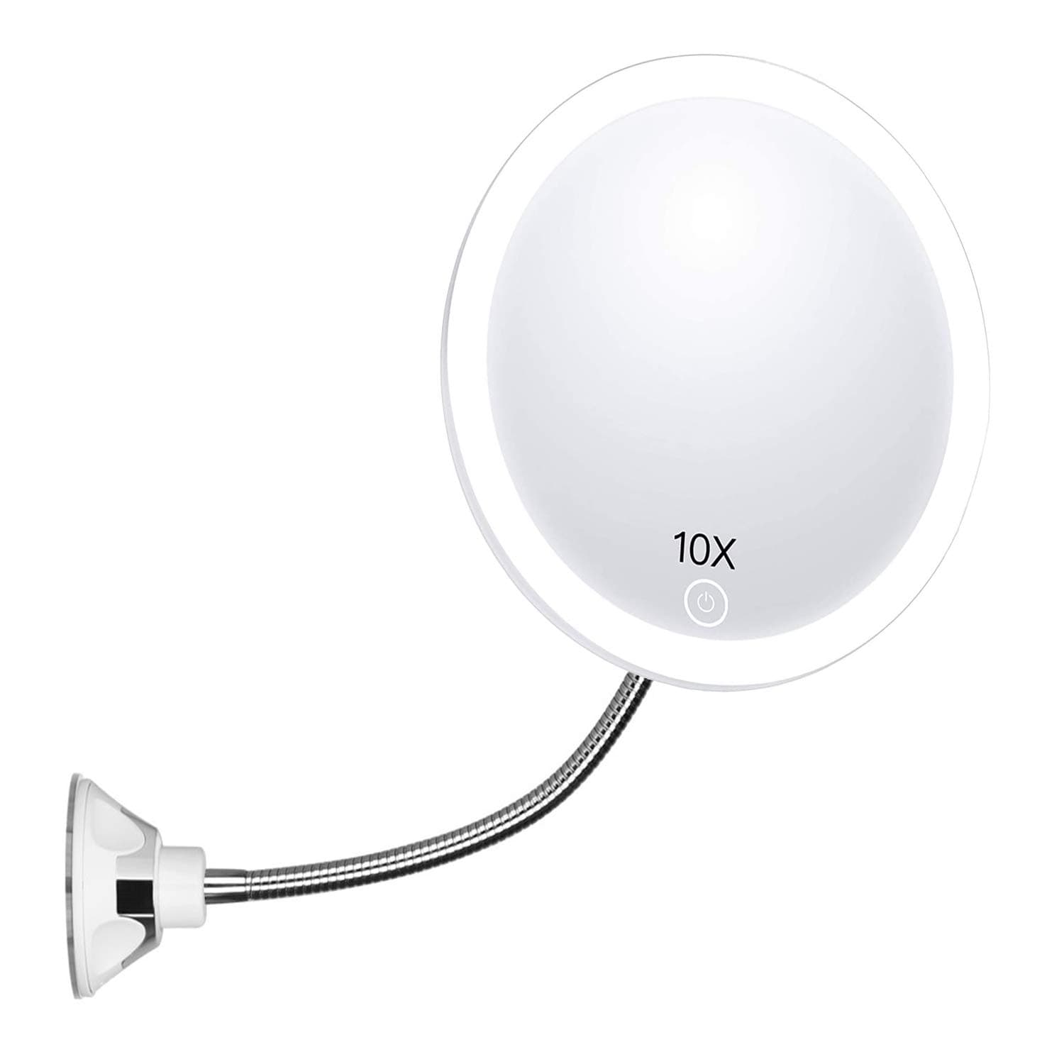 10X Magnifying Makeup Mirror with Light Flexible Gooseneck BathroomMagnification LED Lighted Vanity Mirror with Strong Suction Cup 360 Degree Rotation for Travel and Home Round Shape Makeup Mirror