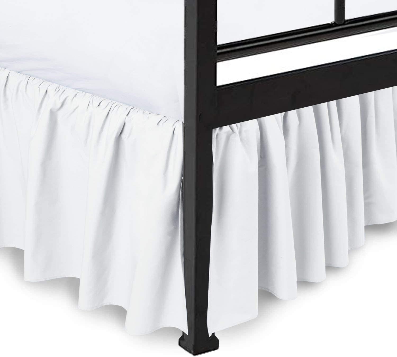 Ruffled Bed Skirt with Split Corners - White, Twin BedSkirt, Gathered Style Easy Fit up to 21 Inch Drop, with Platform Three Sided Coverage Dust Ruffle Bed Skirts (White Twin)