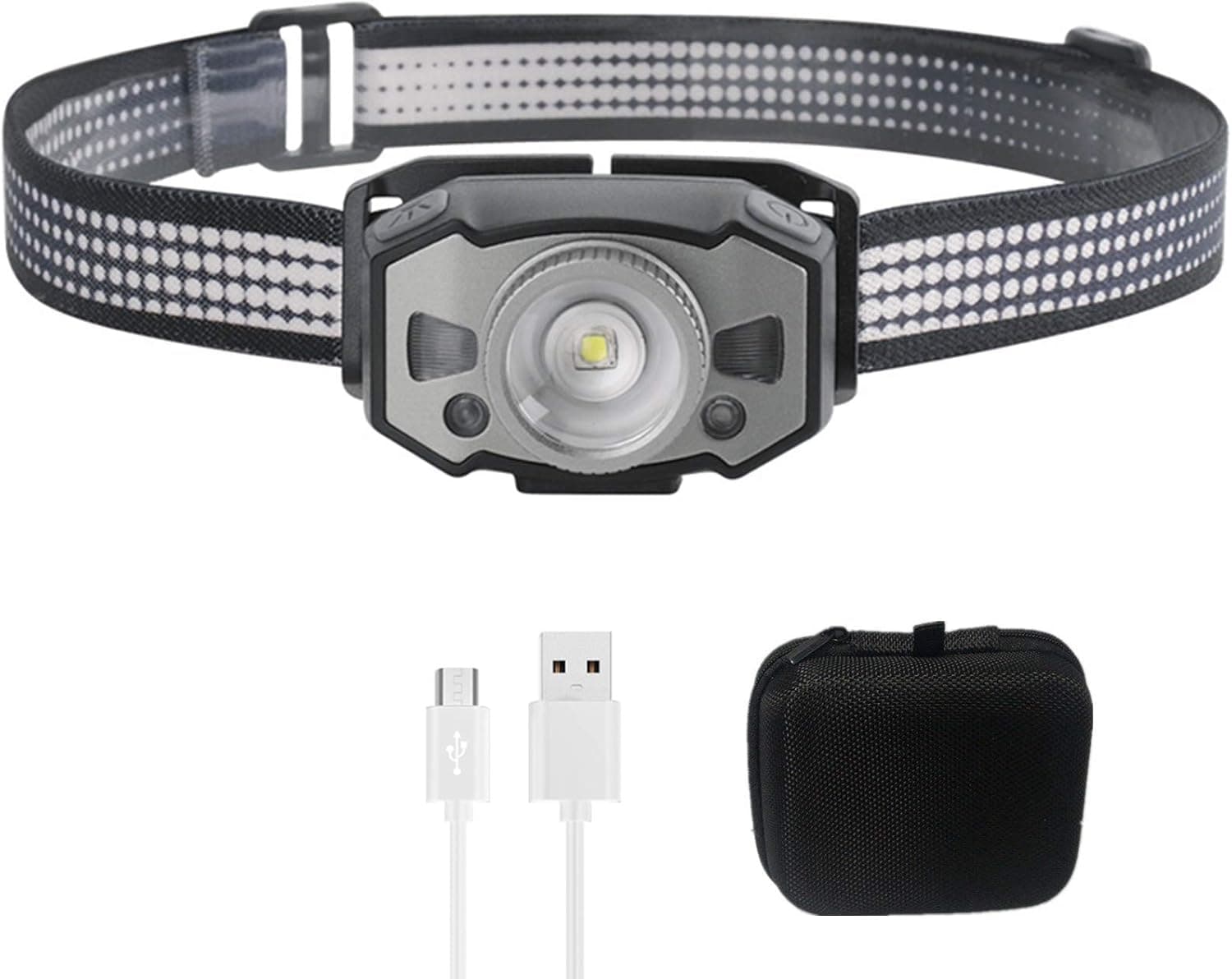LED Headlamp Flashlight for Running, Camping, and Outdoor, Smart Sensor Zoomable, Rechargeable Head Lamp with Red Safety Light for Adults and Kids
