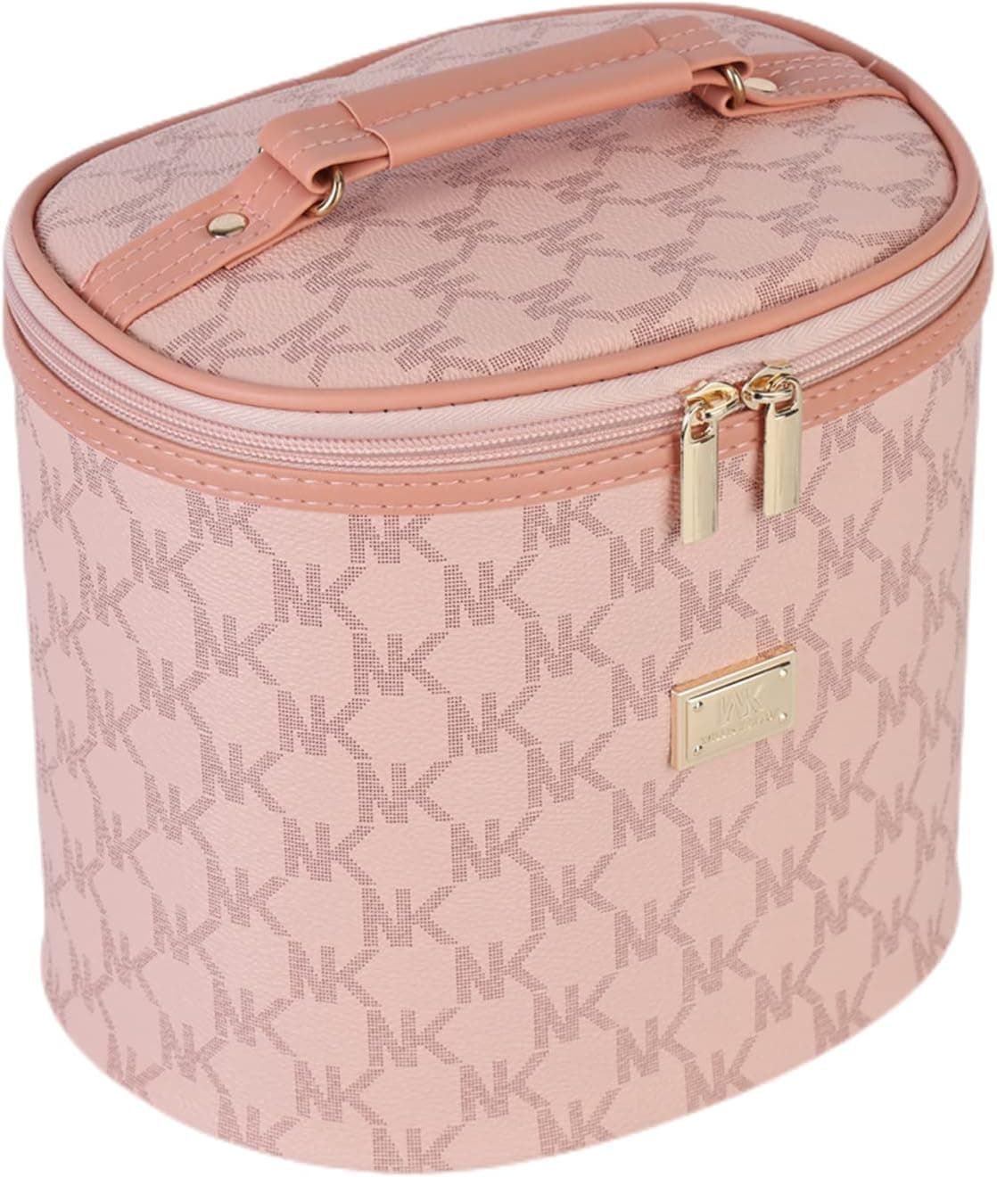 UMUMPINGG Makeup Organizers and Storage Travel Make up Bag, PU Leather Large Cosmetic Bag Gift for Women Girls,Round Cosmetic Bag,Perfumes Nail Polish Organizer Pink