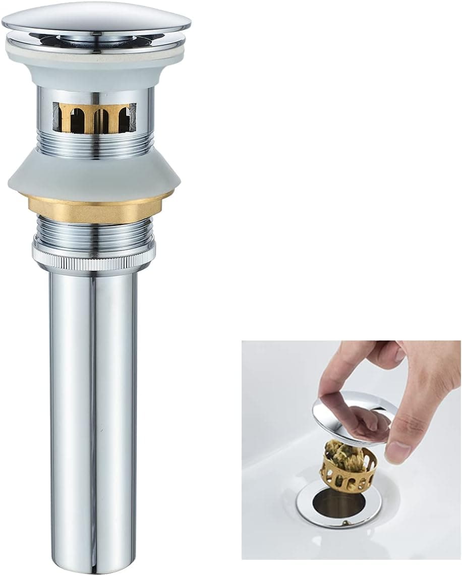 VOTON Bathroom Sink Drain Chrome Lavatory Pop-up Drain with Detachable Basket Stopper, Anti-Explosion and Anti-Clogging Drain Strainer，with Overflow Hole
