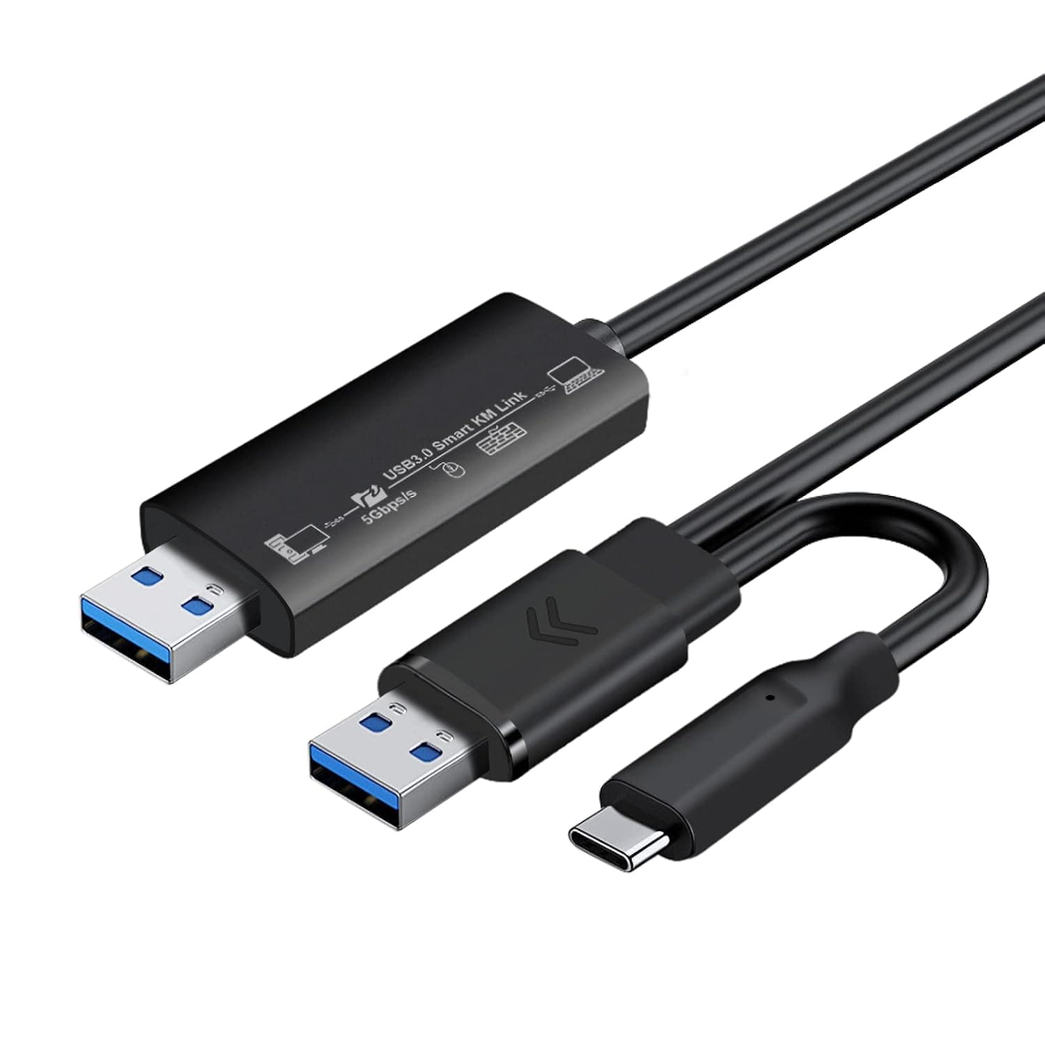 USB 3.0 Data Transfer Cable 6.6FT - HBAVLINK USB A to USB A+C KVM Switch for Two PC/Laptop/MacBook Dual Monitors, Support Cross-OS Data Transfer and Keyboard&Mouse Sharing Between Laptop and Macbooks