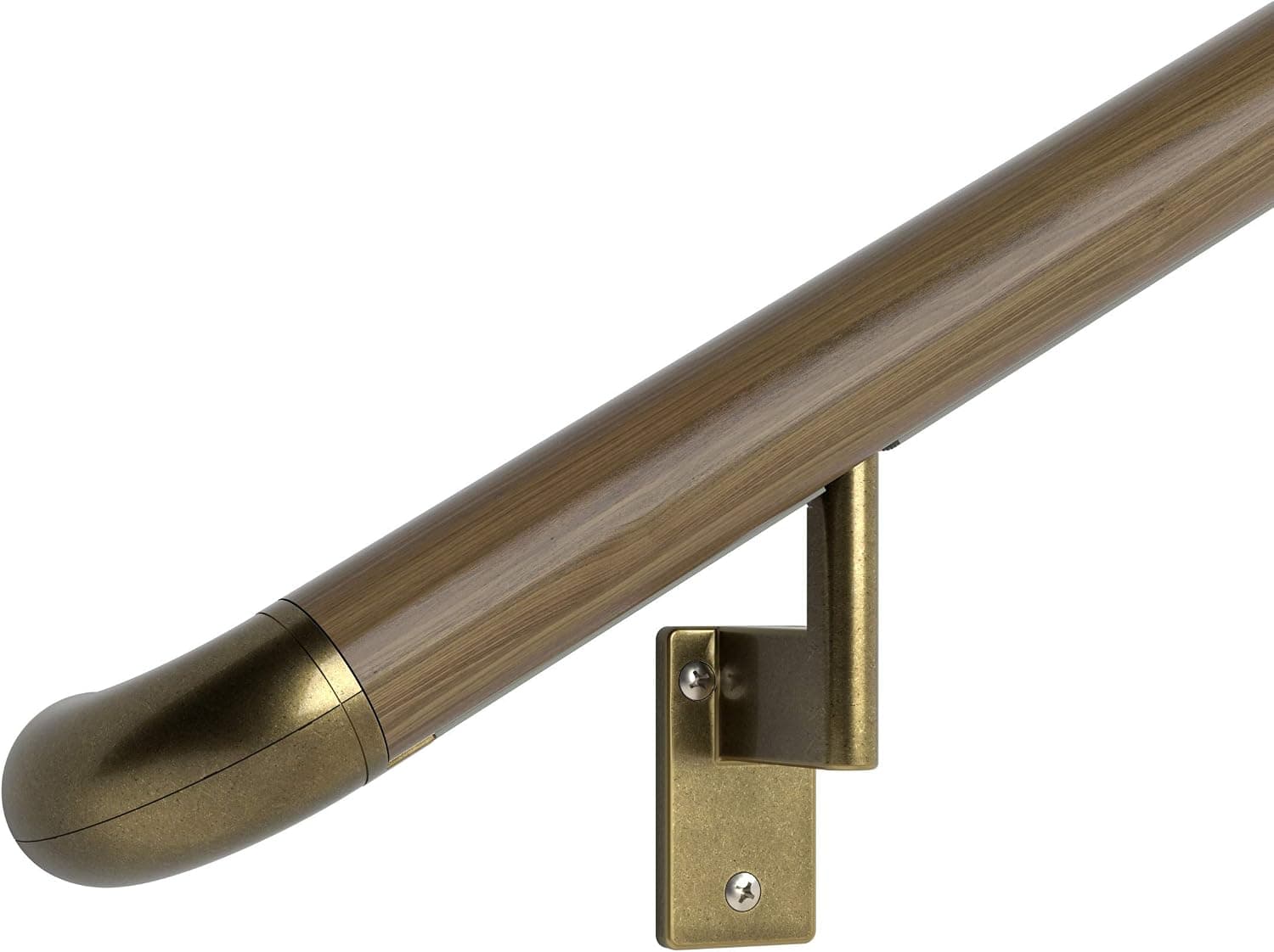 Promenaid 2 ft. Handrail – Complete Indoor/Outdoor Hand Rail Kit for Steps – Walnut Anodized Aluminum with 2 Walnut Wall Brackets + Flush Endcaps, 1.6" Round