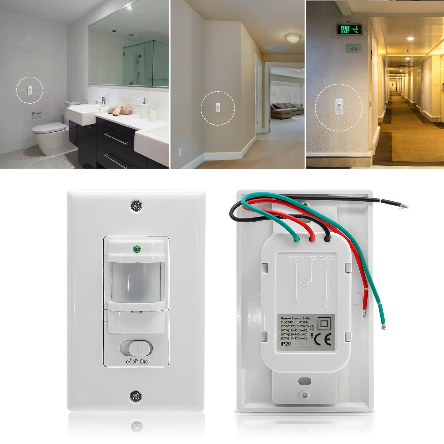 Sensky BS033C 110v Motion Sensor Light Switch, 180 Degree View Occupancy Sensor Switch, Wall Sensor Switch Light Sensor (Neutral Wire Required), White