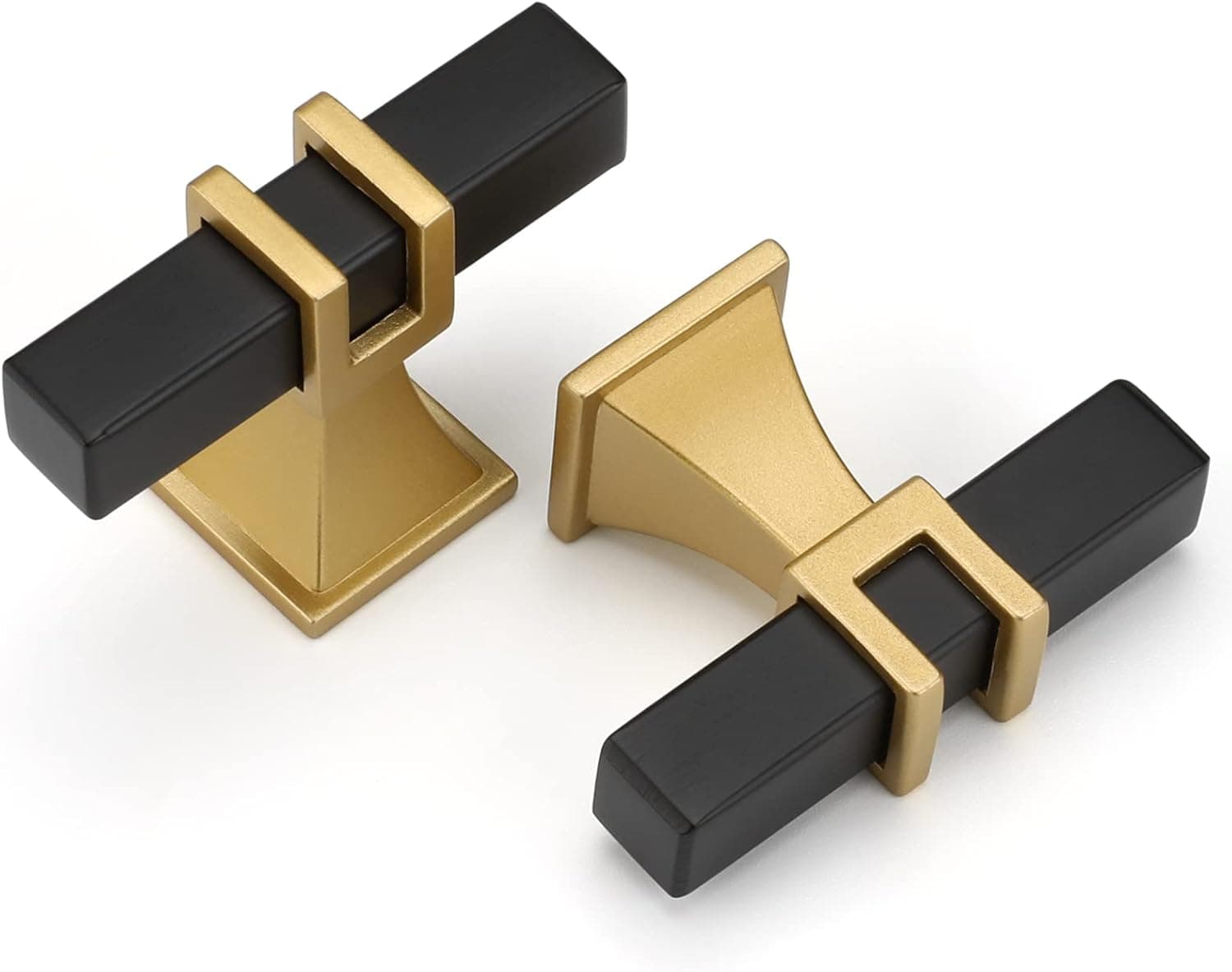 goldenwarm Cabinet Handles Black and Gold Cabinet Knobs Single Hole Brushed Brass Drawer Knobs Handware for Kitchen, Gold Rustic Square Cabinet Knobs,10 Pack