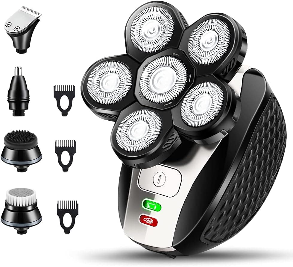 Bald Head Shaver,5 in 1 Electric Shaver for Men 6 Blade Bald Head Razor Grooming Kit,USB Rechargeable Electric Shavers for Men