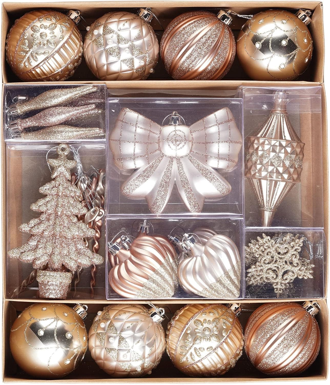 Valery Madelyn Christmas Ball Ornaments Decor Decor, 60ct Sparkle of Dream Rose Gold Shatterproof Assorted Christmas Tree Ornaments Value Pack for Xmas Decoration
