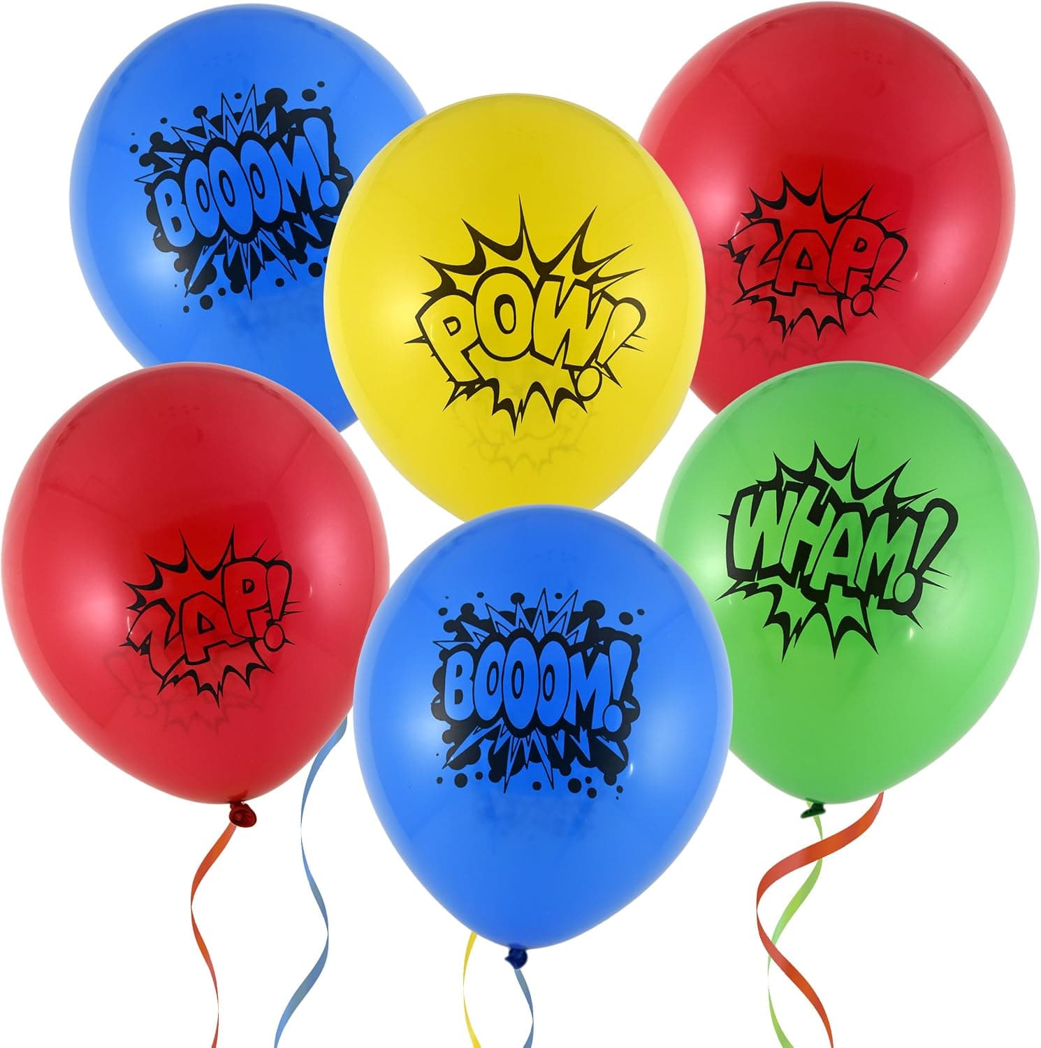 36 12" Superhero Balloons 4 Assorted Colors & Designs Red Blue Yellow & Green for Kids Birthday Party Favor Supplies Decorations by Gift Boutique
