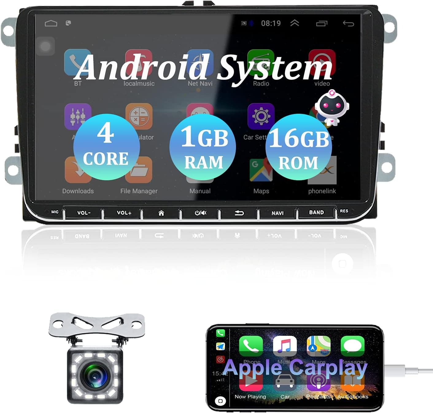 9 inch Car Stereo for VW Seat Skoda with AI Intelligent Voice Android 10.0 Multimedia Player Touch Screen Support Apple Carplay Android Auto Bluetooth GPS Navigation FM Radio WiFi SWC Rear View Camera