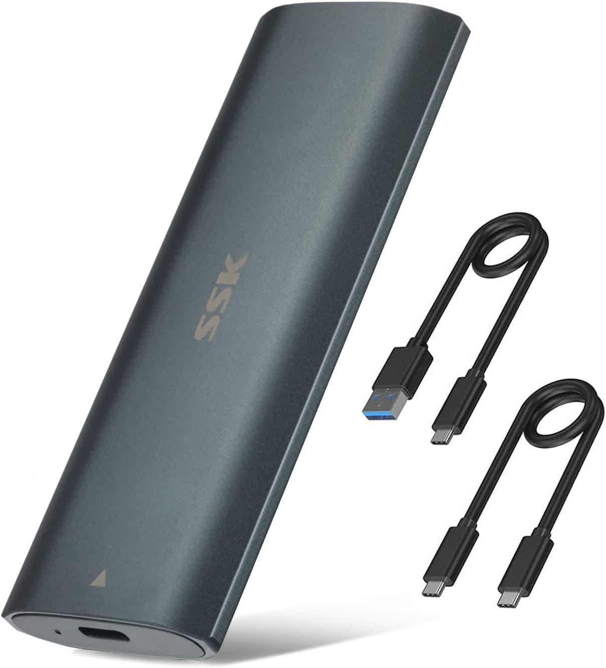 SSK Aluminum M.2 NVME SATA SSD Enclosure Adapter,RTL9210B Chips Tool-Free External SSD Reader USB C 3.1/3.2 Gen 2 10Gbps PCIe,6Gbps SATA MKey/(B+M) Key, Support UASP Trim for 2242/2260/2280-black