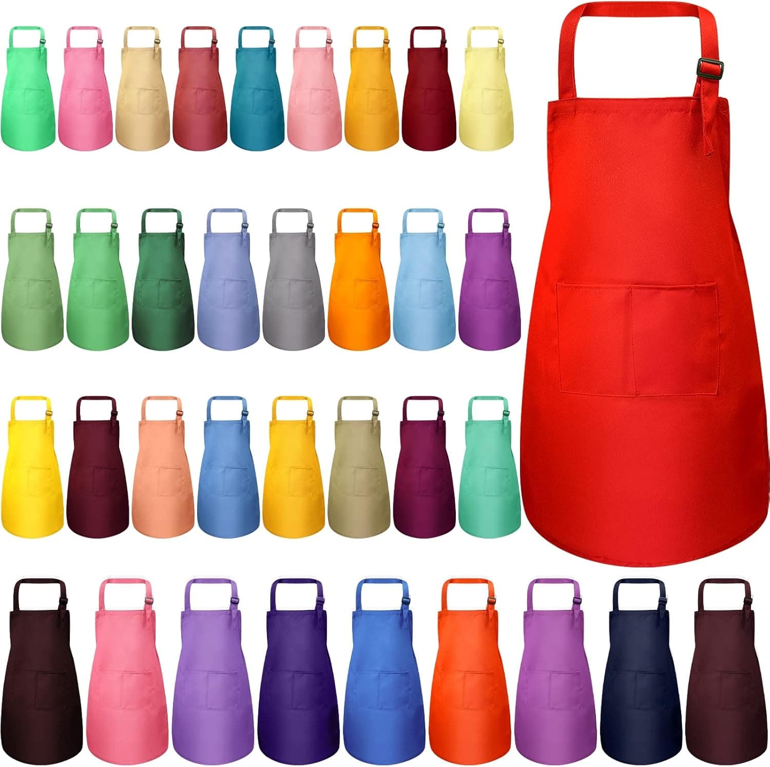 35 Pcs Children Artists Aprons with Pockets Adjustable Chef Apron Kids Painting Aprons for Cooking Kitchen Grilling Painting