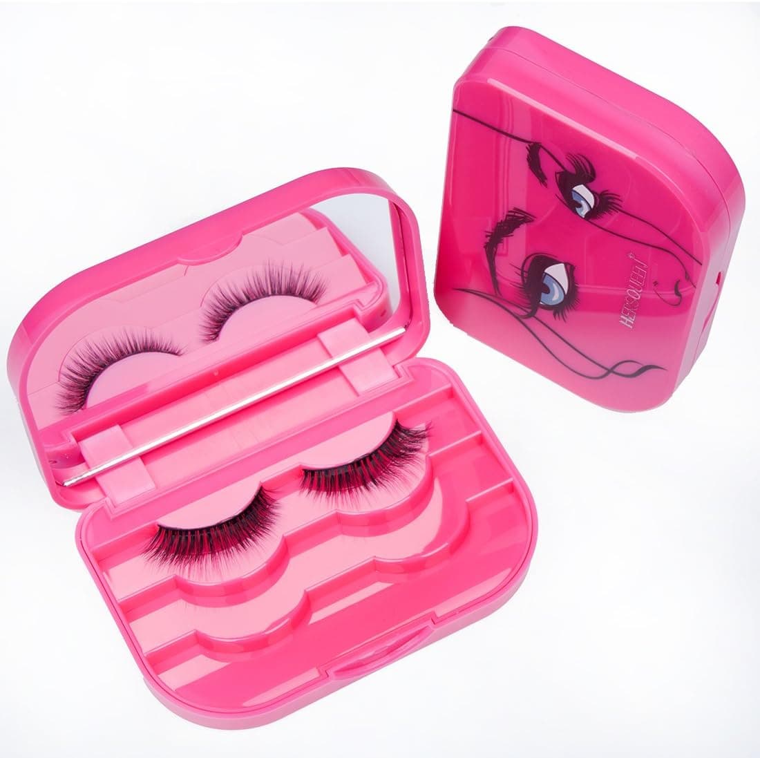 False Eyelash Storage Case Box with Mirror 3-Tier Mink Strip Eyelash Container Lash Holder Travel Makeup Kit