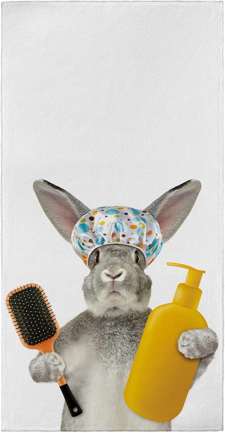 ALALAL Funny Bathing Bunny Hand Towels Rabbit Print Bath Towel Absorbent Soft Fingertip Towels Multipurpose Towels for Yoga Gym Spa Hotel Bathroom 27.5 x 15.7 inch