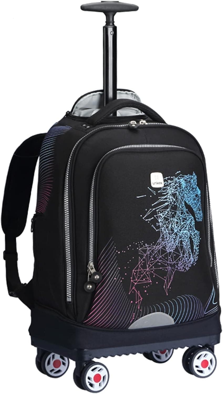 UNIKER Rolling Backpack with Wheels for Travel, Roller Bookbag for Girl Boy, Wheeled Laptop Bag Fits 15.6 Inch Notebook