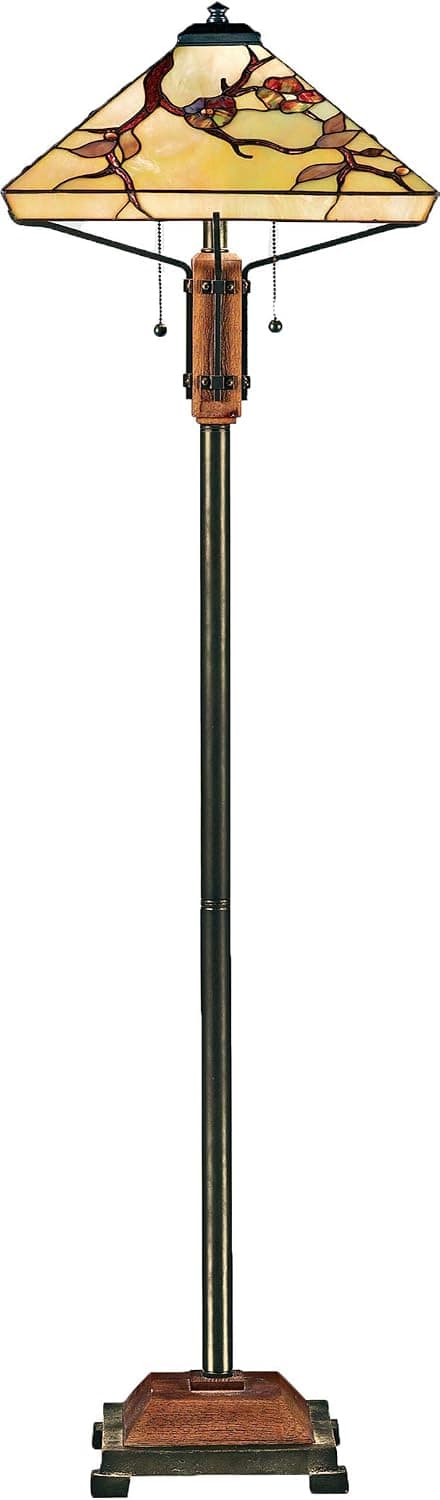 Quoizel TF9404M Grove Park Flower Tiffany Floor Lamp, 2-Light, 200 Watts, Iron with Wood Accents (61" H x 17" W)